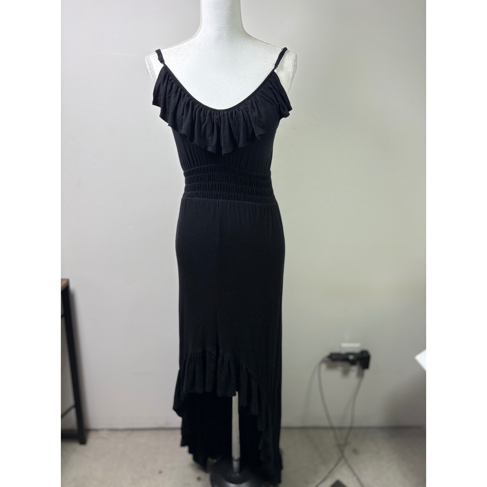 Express Black Ruffle High-Low Maxi Dress Smocked Waist Keyhole Back Small